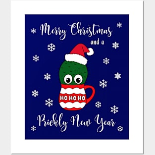 Merry Christmas And A Prickly New Year - Cactus With A Santa Hat In A Christmas Mug Posters and Art